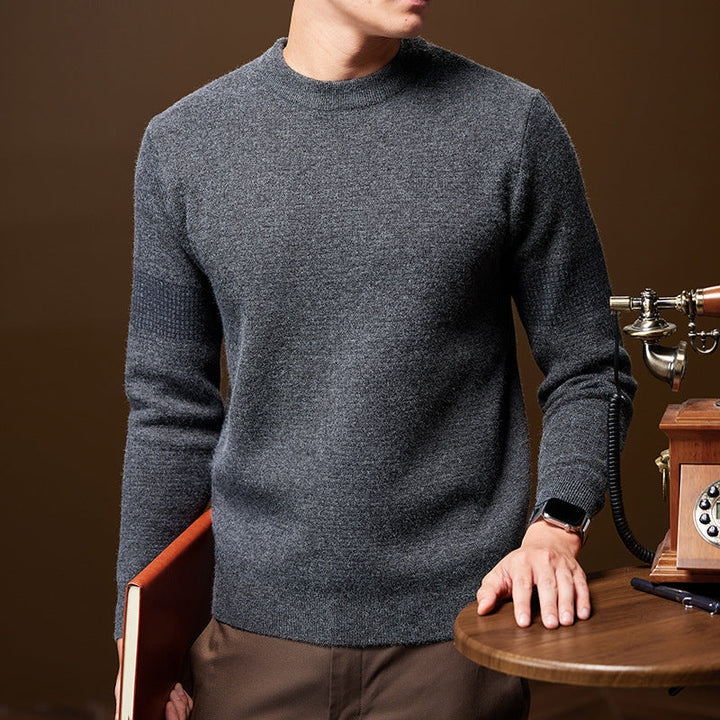 Stylish Knitted Sweater with Round Neck and Ribbed Edges for Men