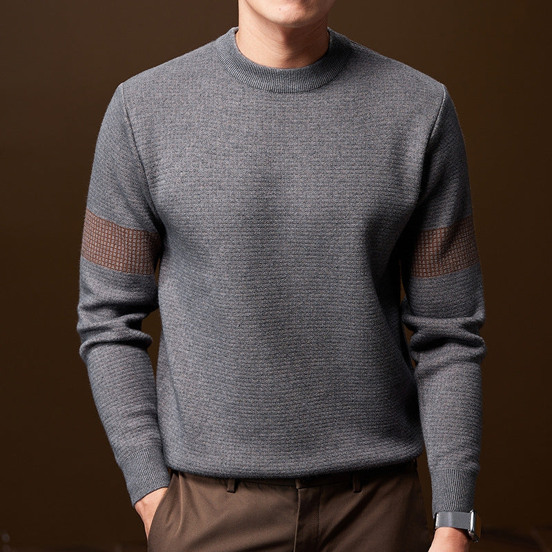 Stylish Knitted Sweater with Round Neck and Ribbed Edges for Men