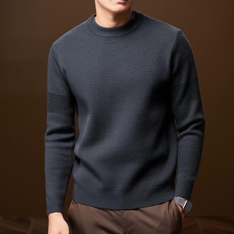 Stylish Knitted Sweater with Round Neck and Ribbed Edges for Men