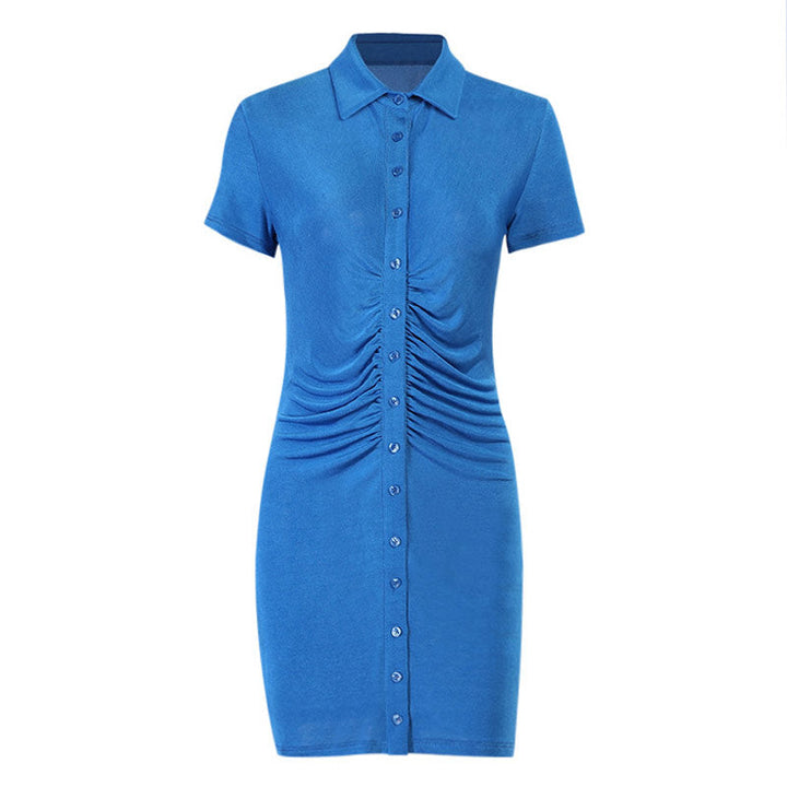 Amelia - Ruched Button-Up Mini Jersey Dress