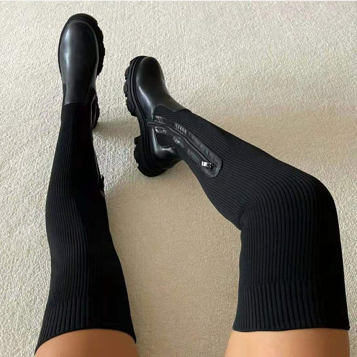Stretch Over-the-Knee Boots with Platform Sole for Women