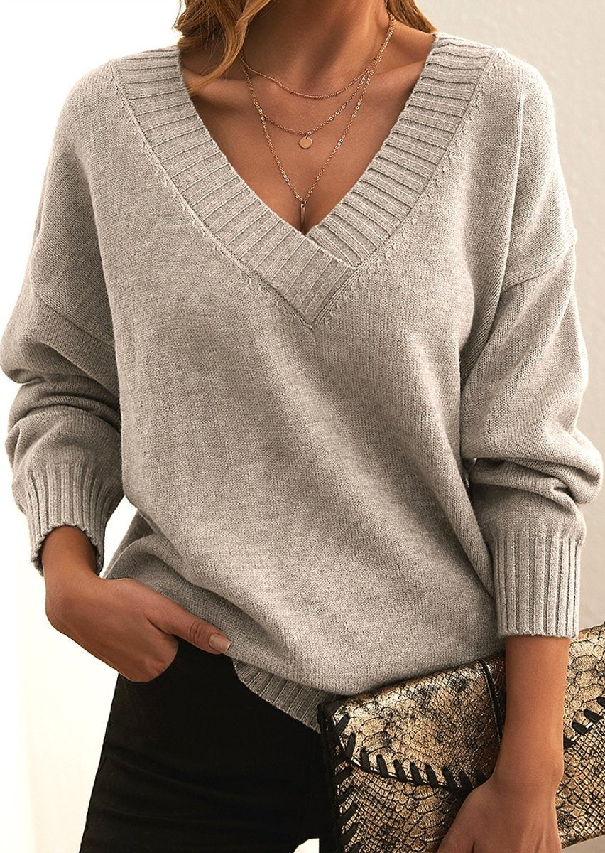 Katharina | Women's Knit Sweater Soft V-Neck Oversized Long Sweater