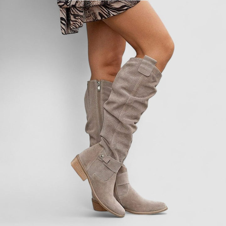 Suede Knee-High Boots with Block Heel for Women