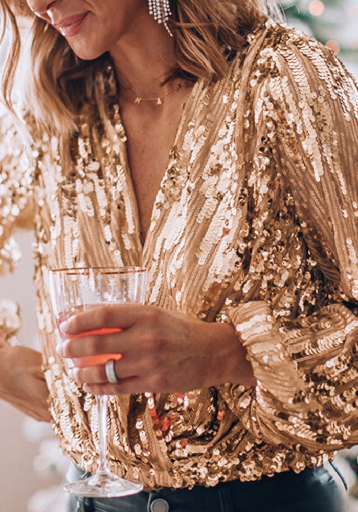 Susan | Women's Long Sleeve Sequin Wrap Blouse