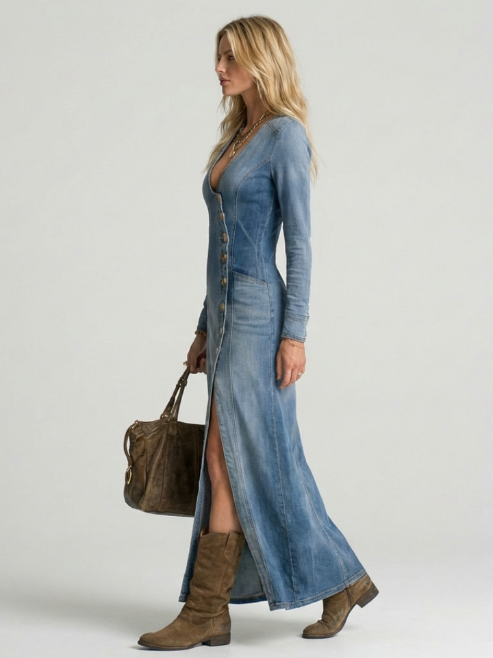Women's Flowy Button Front Maxi Dress - Effortless Style
