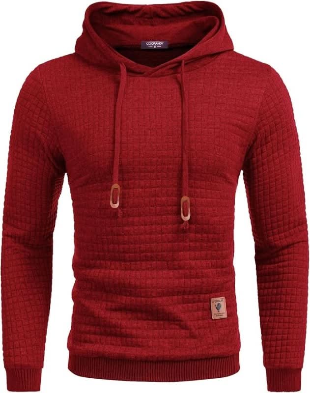 Men's Hooded Sweatshirt in Waffle Knit with Thumbhole Cuffs and Slim Fit
