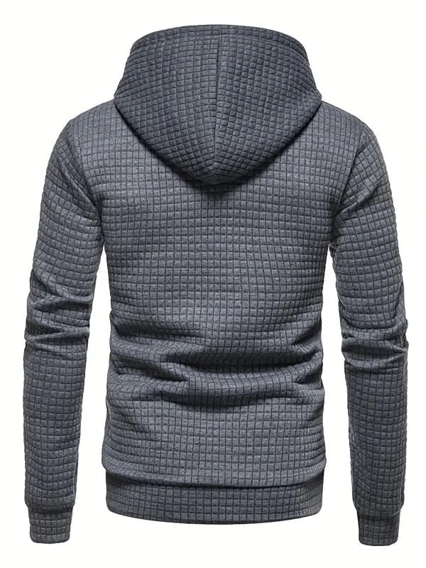 Men's Hooded Sweatshirt in Waffle Knit with Thumbhole Cuffs and Slim Fit