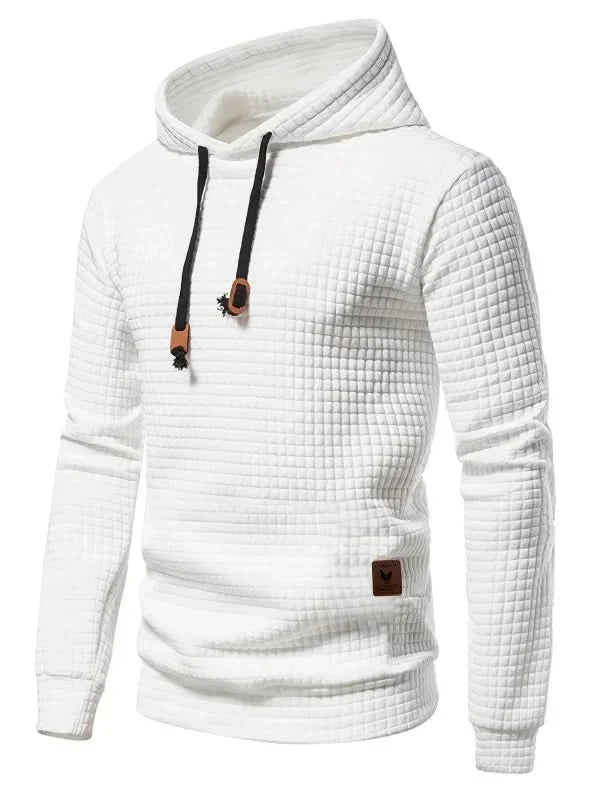Men's Hooded Sweatshirt in Waffle Knit with Thumbhole Cuffs and Slim Fit