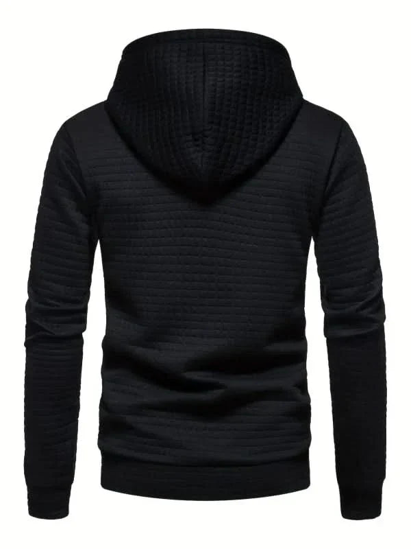 Men's Hooded Sweatshirt in Waffle Knit with Thumbhole Cuffs and Slim Fit