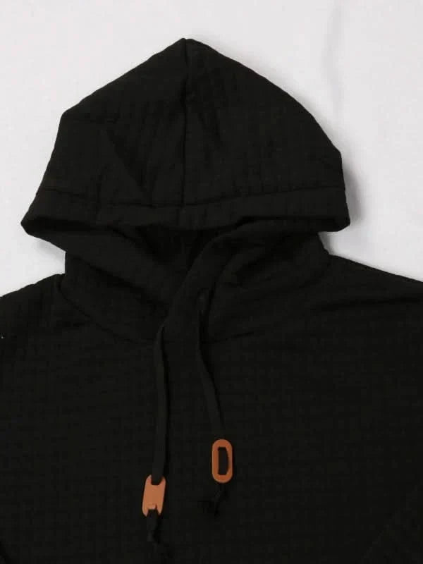Men's Hooded Sweatshirt in Waffle Knit with Thumbhole Cuffs and Slim Fit