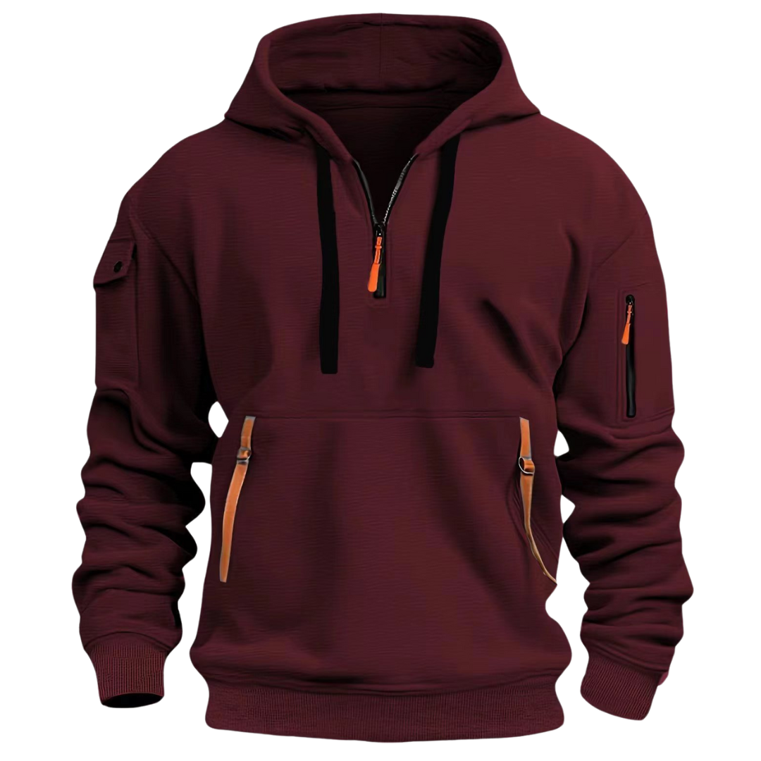 Men's Hooded Sweatshirt with Half-Zip and Long Sleeves