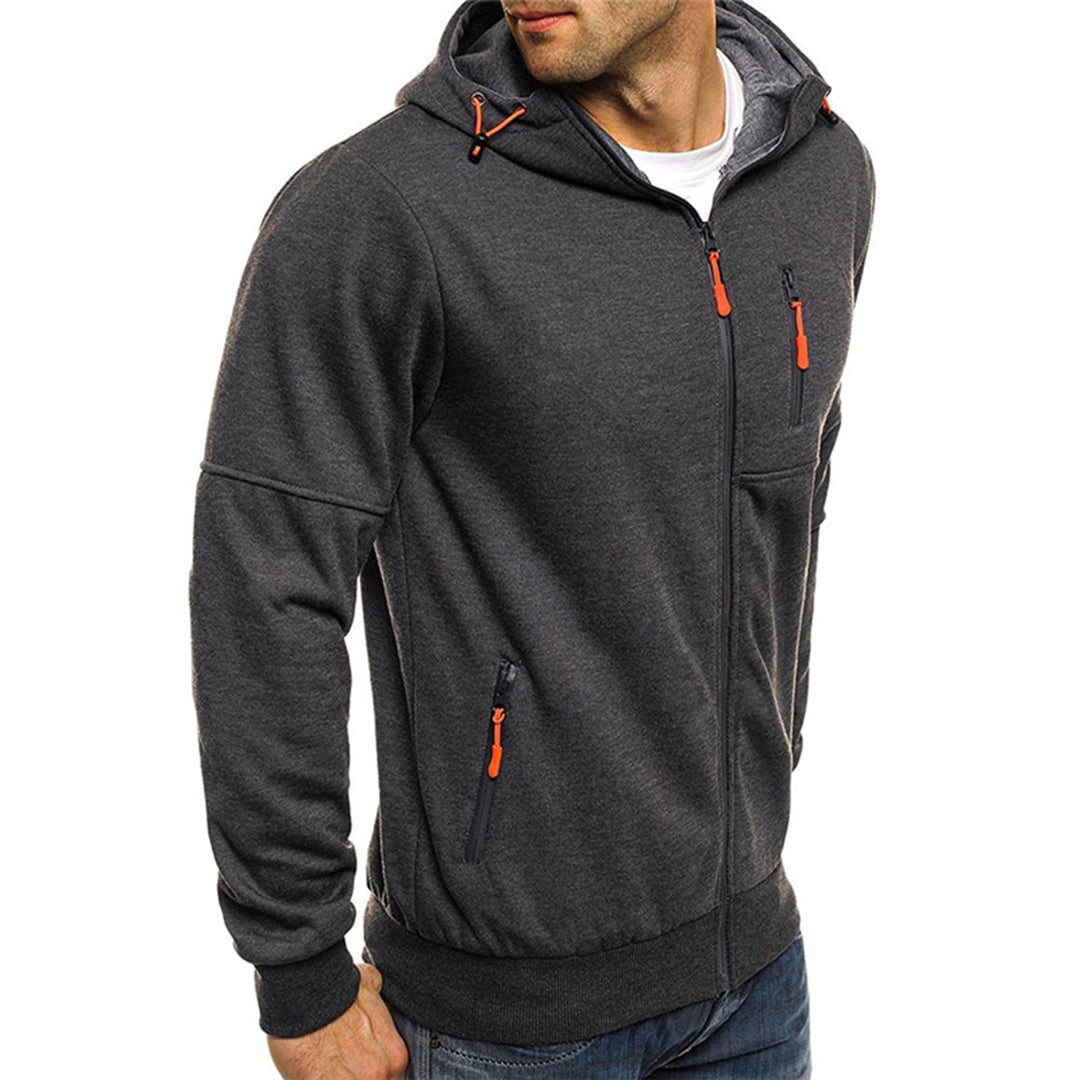 Men's Zip-Up Hooded Sweatshirt with Long Sleeves