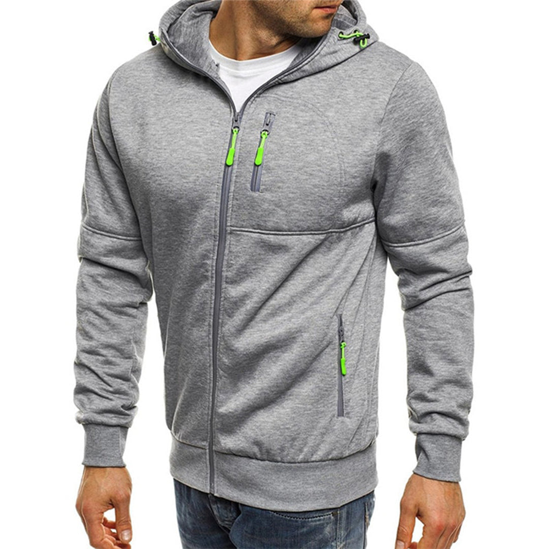 Men's Zip-Up Hooded Sweatshirt with Long Sleeves