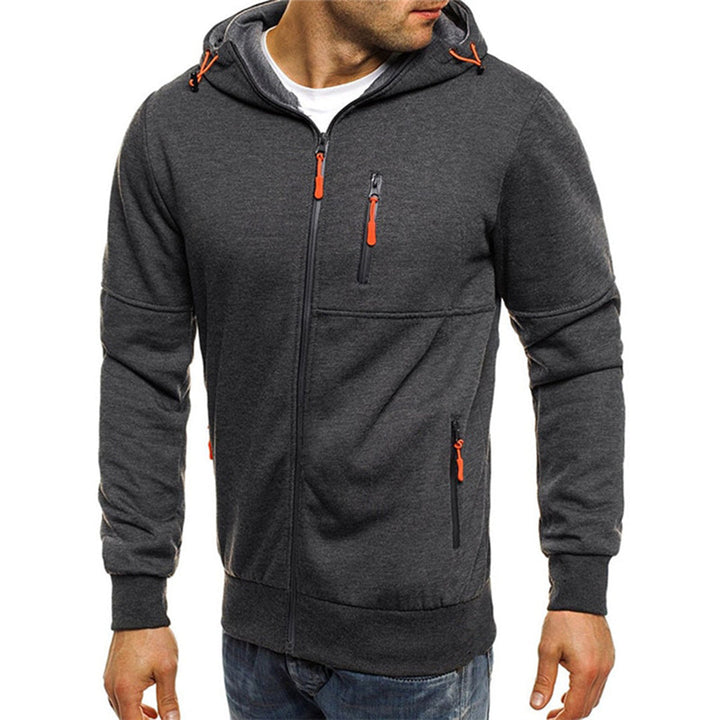 Men's Zip-Up Hooded Sweatshirt with Long Sleeves