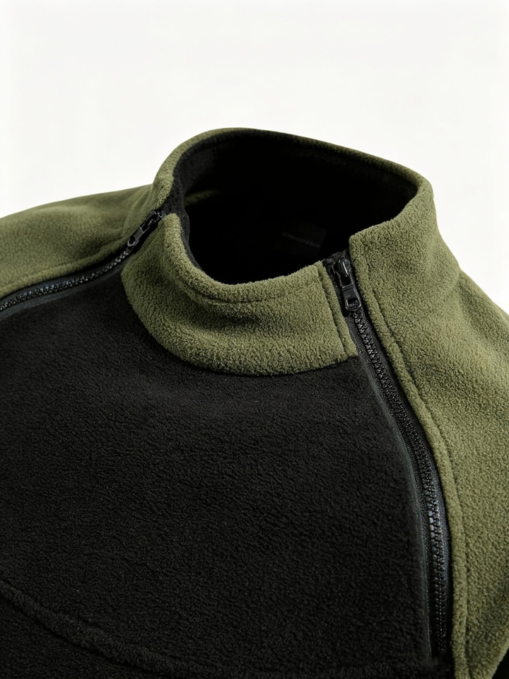 Men's Zip-Up High Collar Sweatshirt with Raglan Sleeves