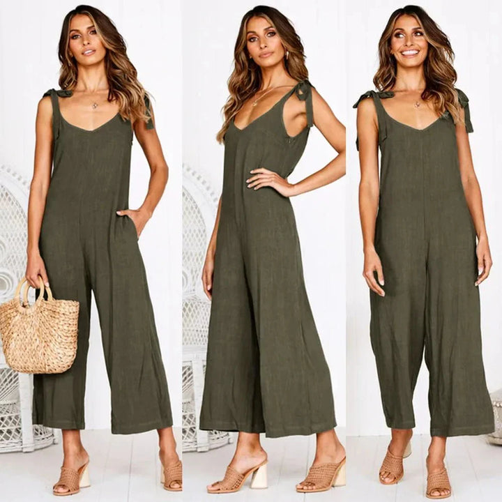 Summer Midi Jumpsuit for Women – Luxe Sleeveless Jumpsuit with V-Neck