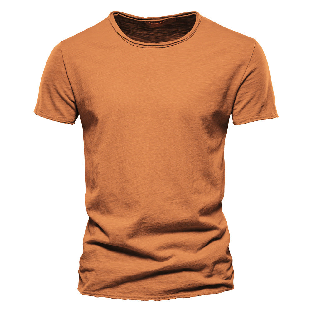 Men's fine knit T-shirt with round neck and short sleeves
