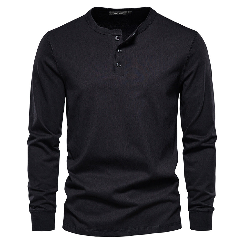 Men's Long Sleeve Buttoned Mao Collar T-Shirt