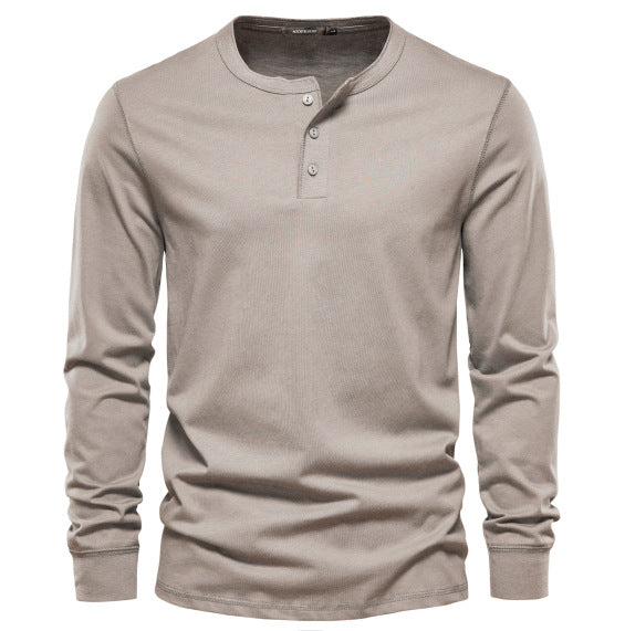 Men's Long Sleeve Buttoned Mao Collar T-Shirt