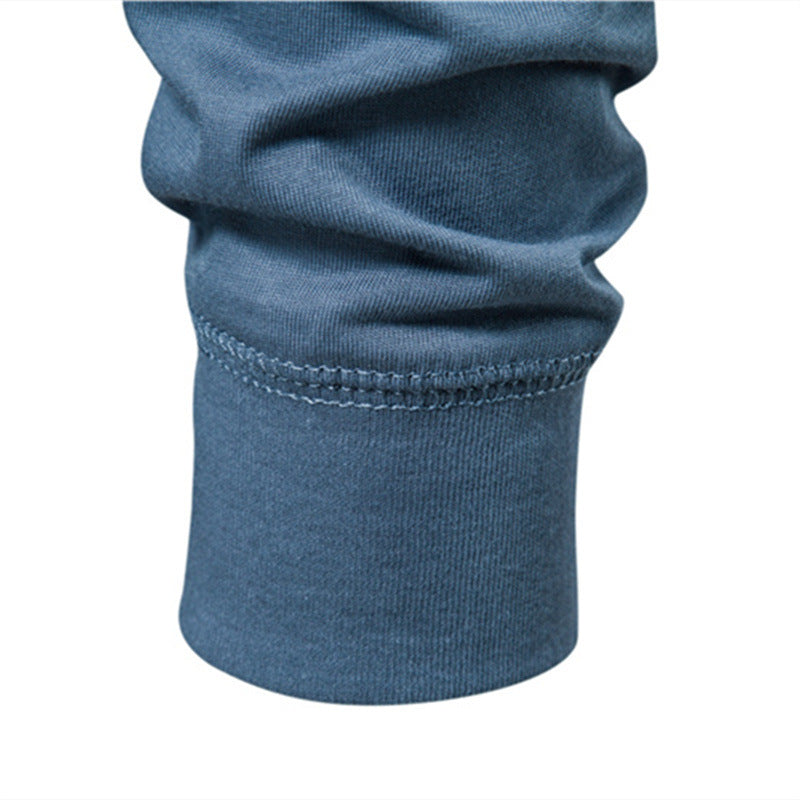 Men's Long Sleeve Buttoned Mao Collar T-Shirt