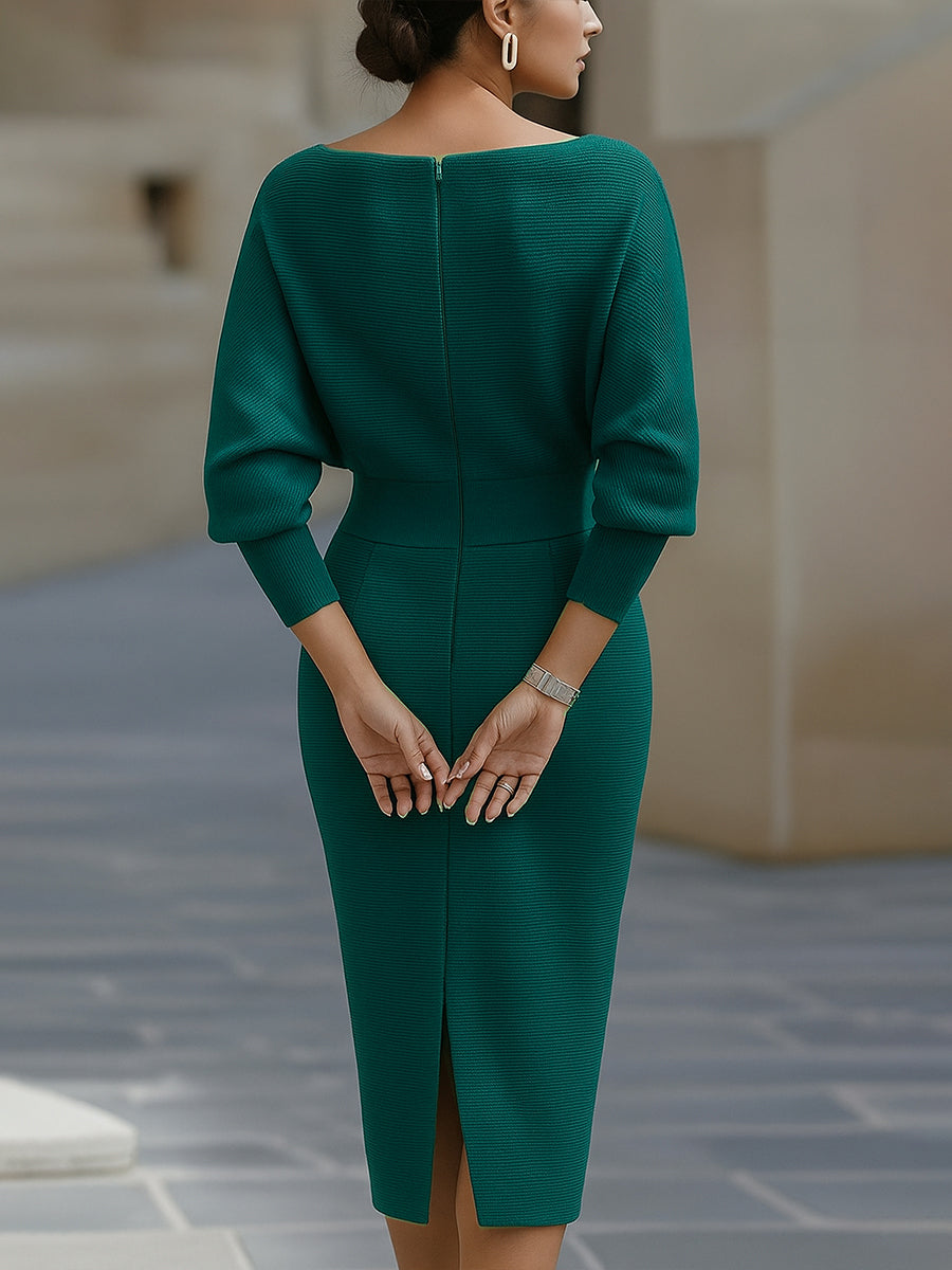 Brielle Elegant Draped Midi Dress, view 7 - Elena Harper