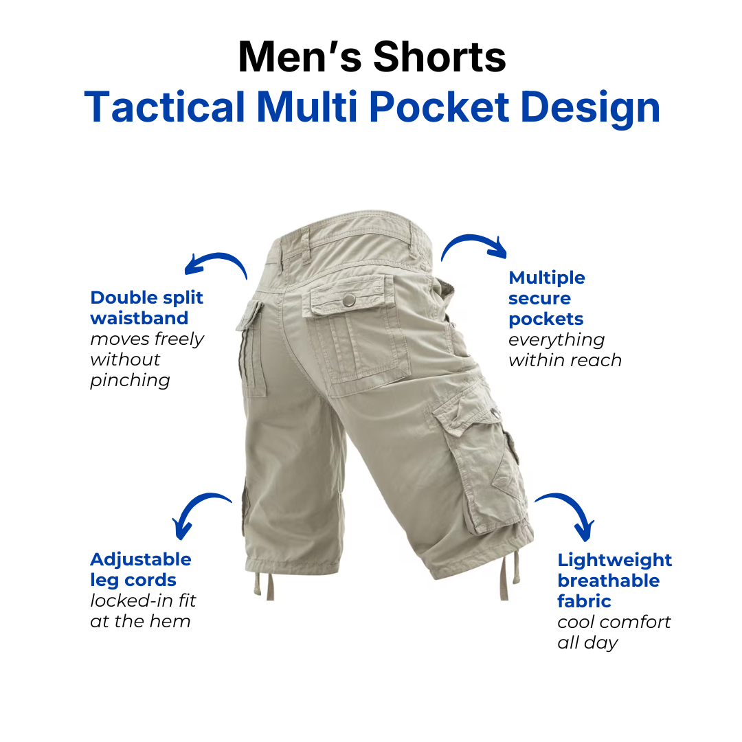 Men’s Tactical Hiking Shorts - Multi Pocket - Adjustable Fit