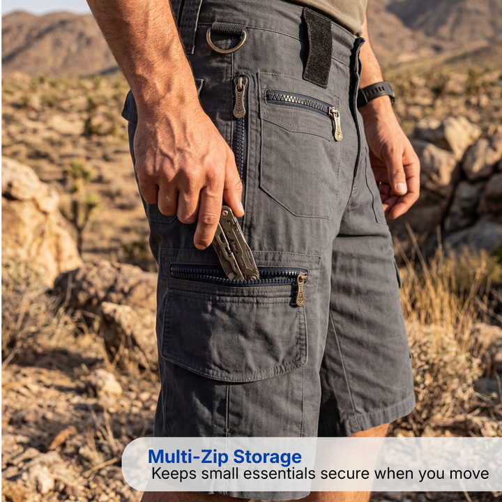 Men’s Cargo Shorts – Multi-Zip Pockets – Quick-Dry