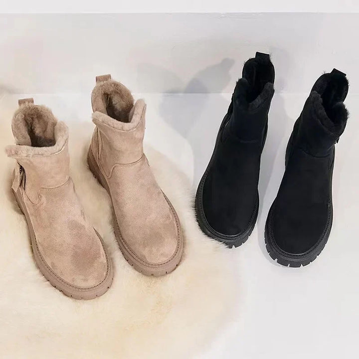 Ladies' Boots Round Toe Mid-Calf Model with Side Zipper and Warm Lining