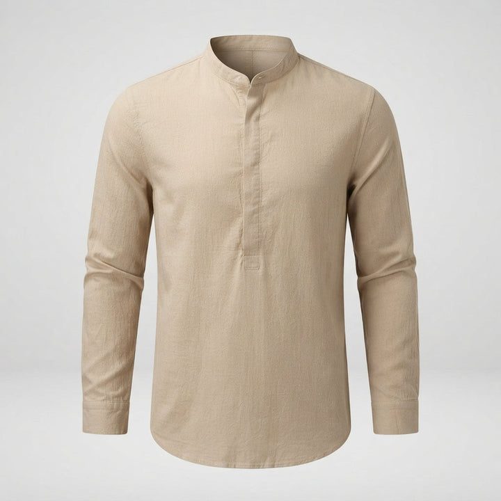 Thomas Kelly | Linen Look Band Collar Shirt For Men