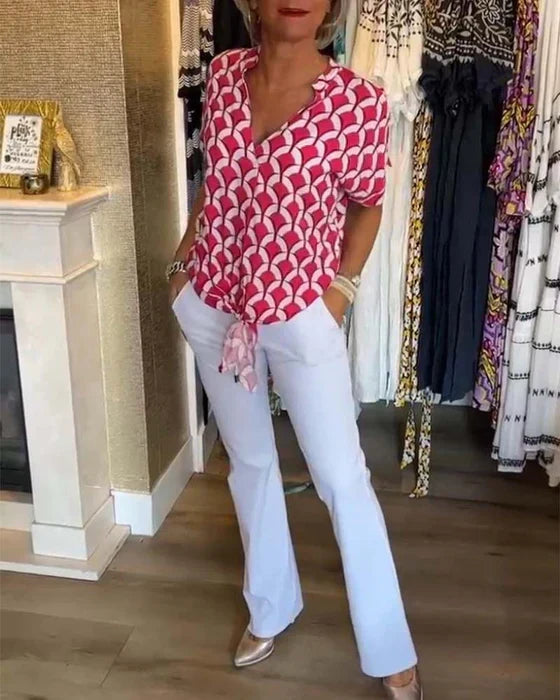Audrey Casual Top with V-Neck and Print, view 8 - Elena Harper