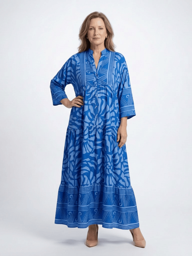 Marielle™ button-front midi dress by Emma & Rose Cape Town, featuring a stylish design and lightweight fabric.