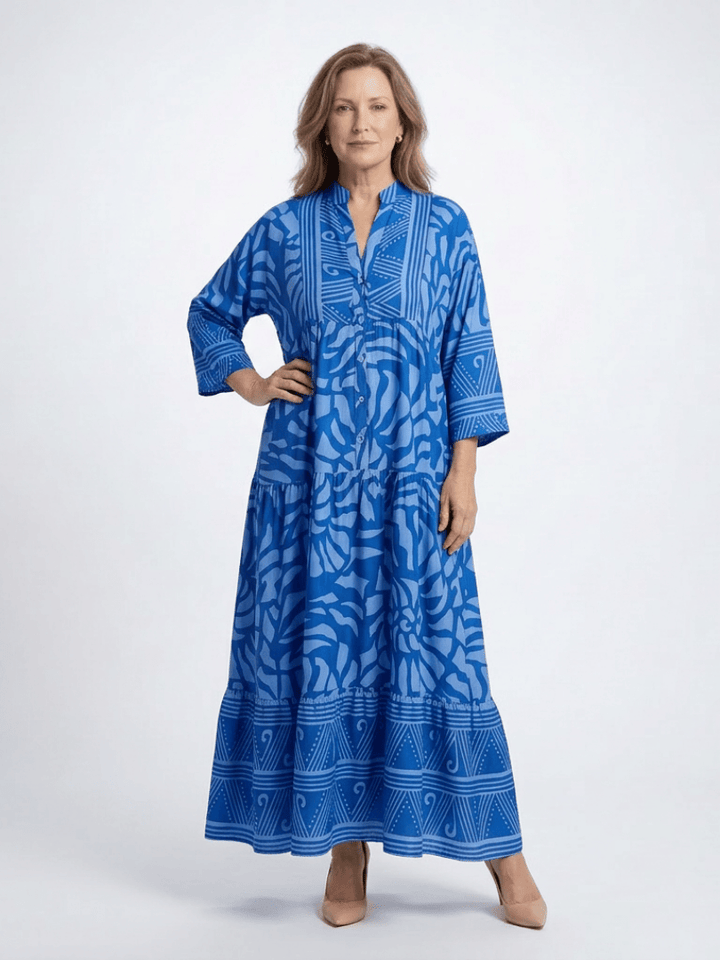 Marielle™ button-front midi dress by Emma & Rose Cape Town, featuring a stylish design and lightweight fabric.