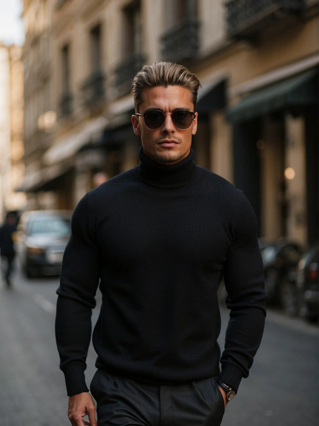 Fine Knitted Turtleneck Men Slim Fit Long Sleeves