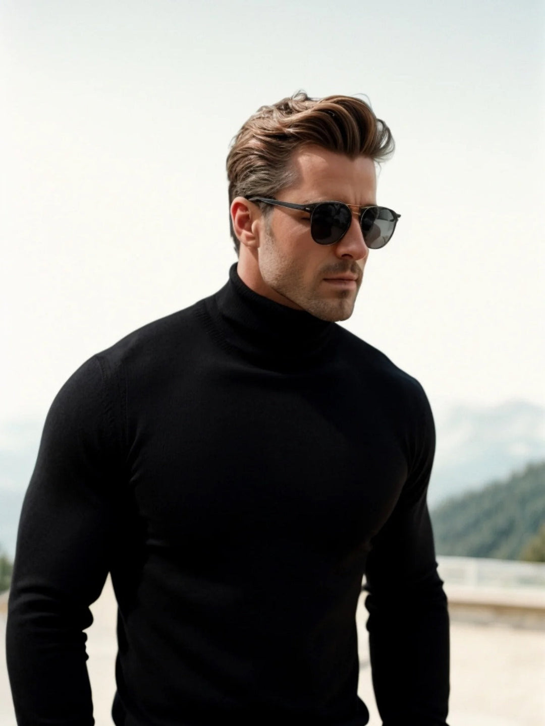 Fine Knitted Turtleneck Men Slim Fit Long Sleeves