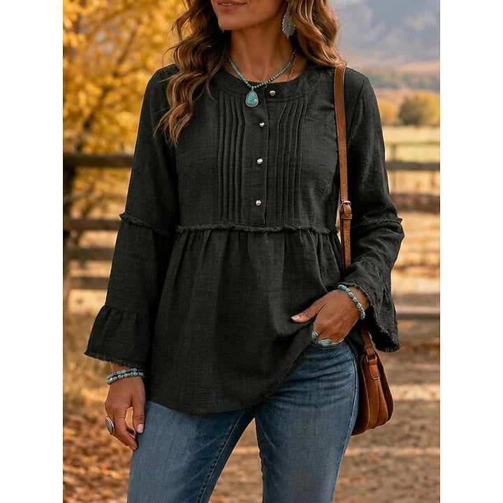 Rosalyn Pintucked Peplum Blouse, view 6 - Elena Harper