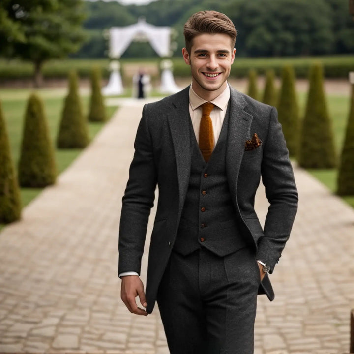 Harrington Oxford Men Wedding Three‑Piece Suit Tweed - Elena Harper