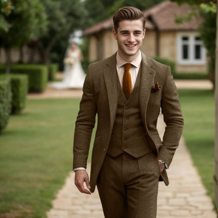 Harrington Oxford Men Wedding Three‑Piece Suit Tweed - Elena Harper