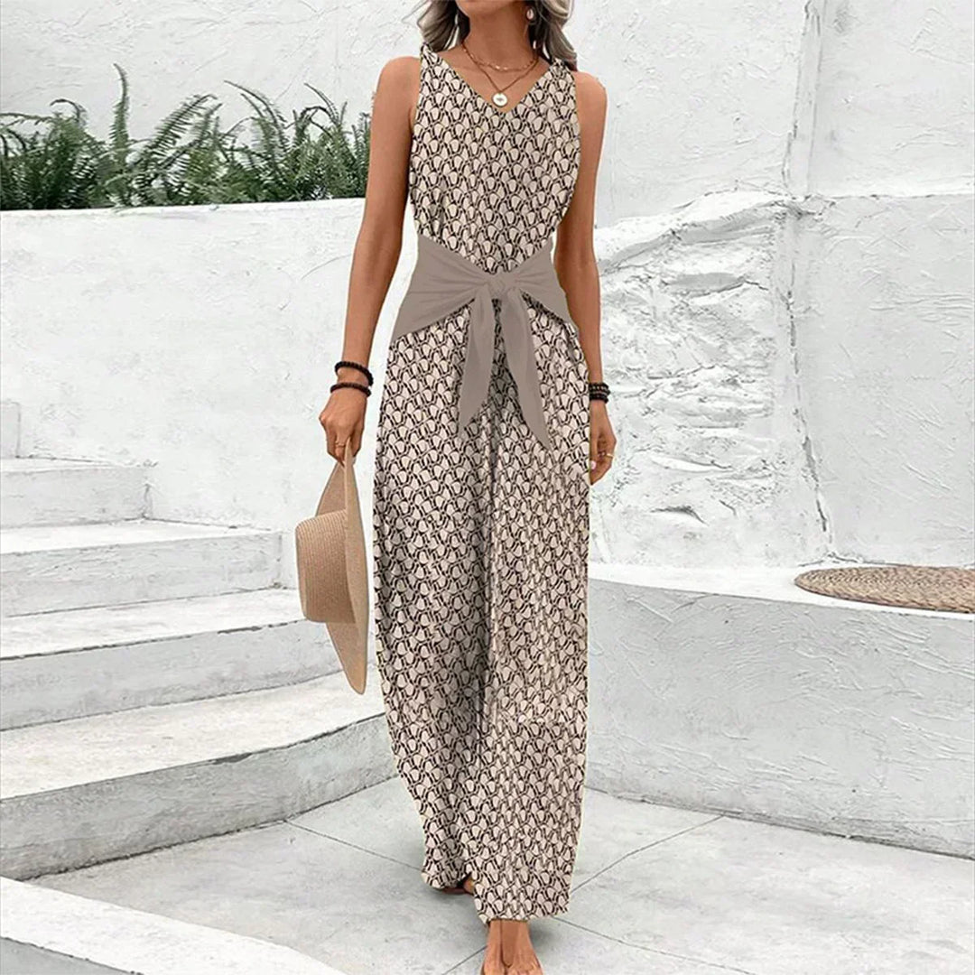 Women's Sleeveless Tie-Waist Jumpsuit - Effortless Style