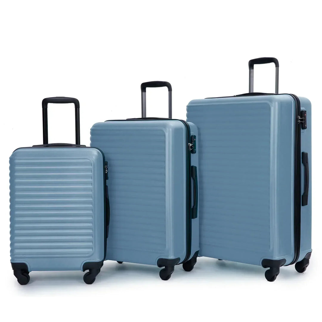 Unisex 3-Piece Blue ABS Hard Shell Luggage Set, view 2 - Elena Harper