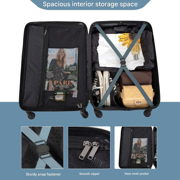 Unisex 3-Piece Blue ABS Hard Shell Luggage Set, view 3 - Elena Harper