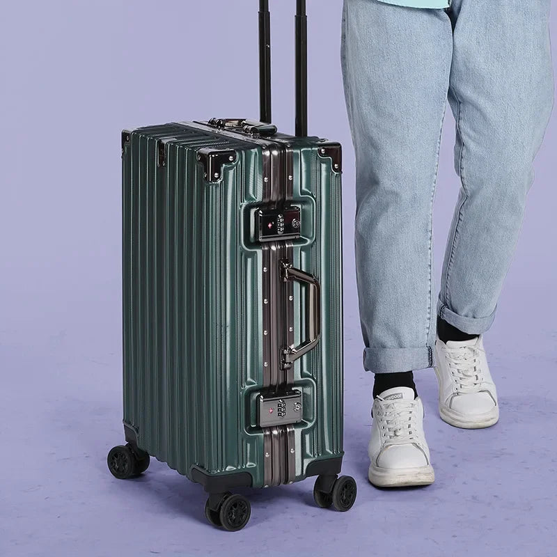Unisex Aluminum Frame Hard Shell Suitcase for Secure Travel - Elena Harper