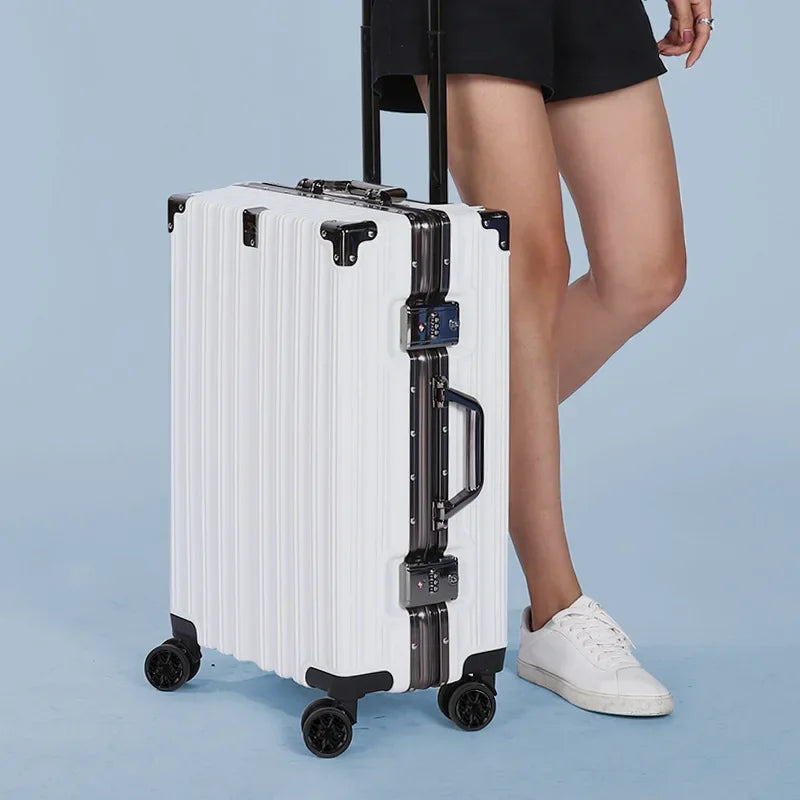 Unisex Aluminum Frame Hard Shell Suitcase for Secure Travel - Elena Harper