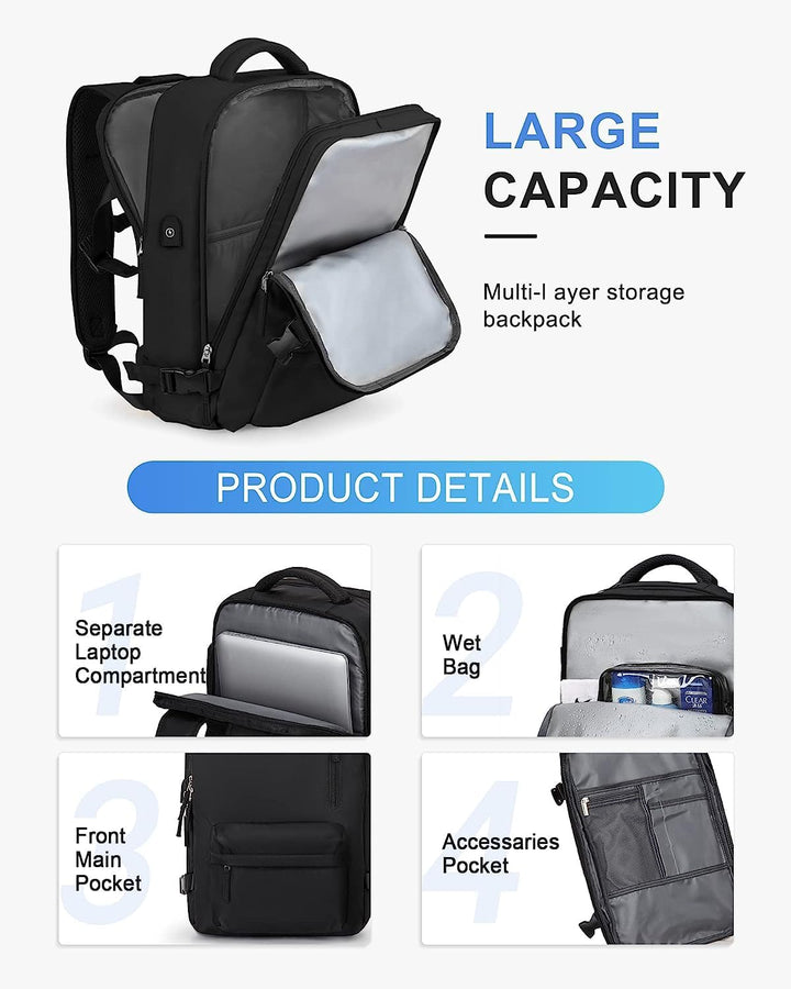 Unisex Waterproof Travel Backpack with Shoe & USB Port - 14in Laptop