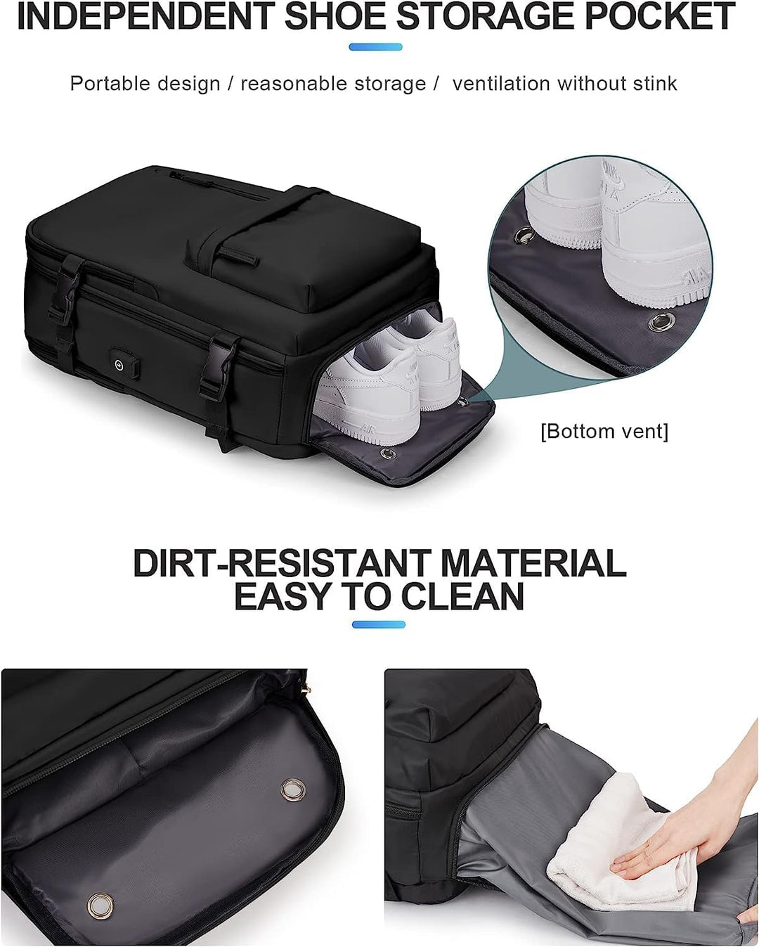 Unisex Waterproof Travel Backpack with Shoe & USB Port - 14in Laptop