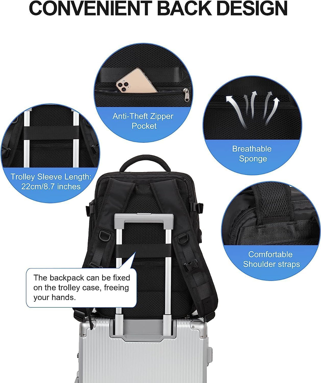 Unisex Waterproof Travel Backpack with Shoe & USB Port - 14in Laptop