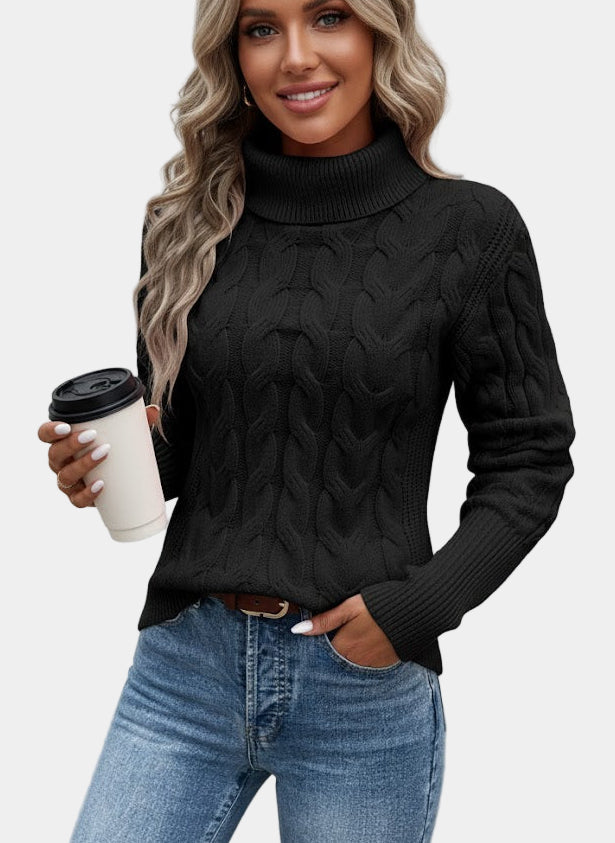 Cable Knit Turtleneck Sweater for Women High Neck Winter