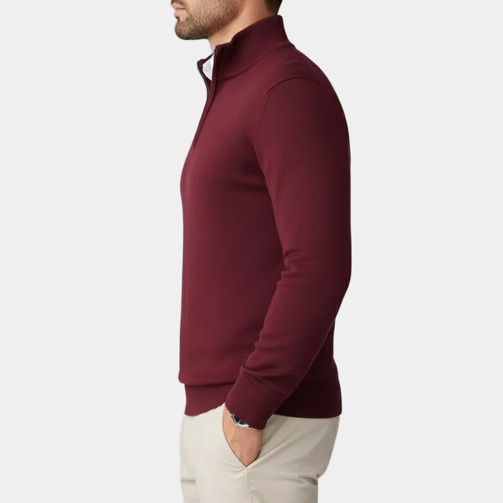 Men's Knitted Sweater with Zipper and Stand-Up Collar
