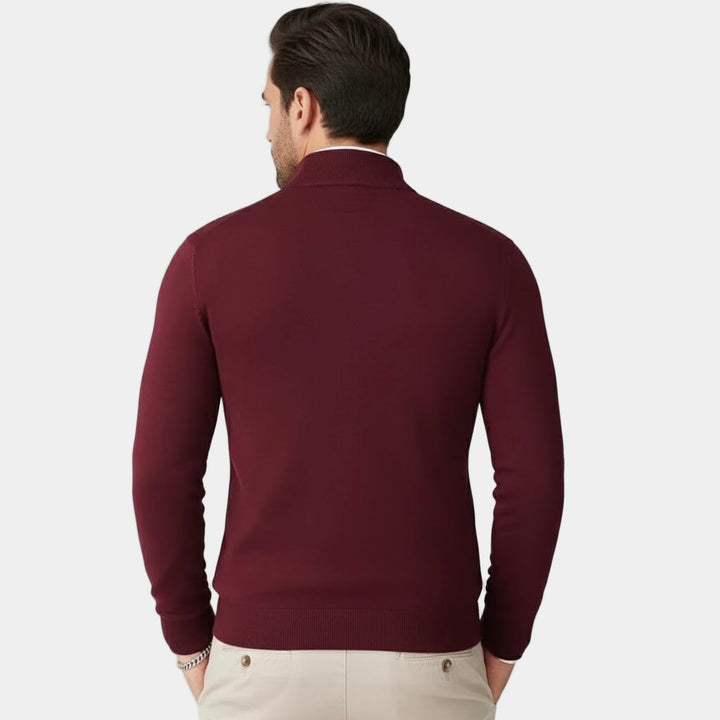 Men's Knitted Sweater with Zipper and Stand-Up Collar