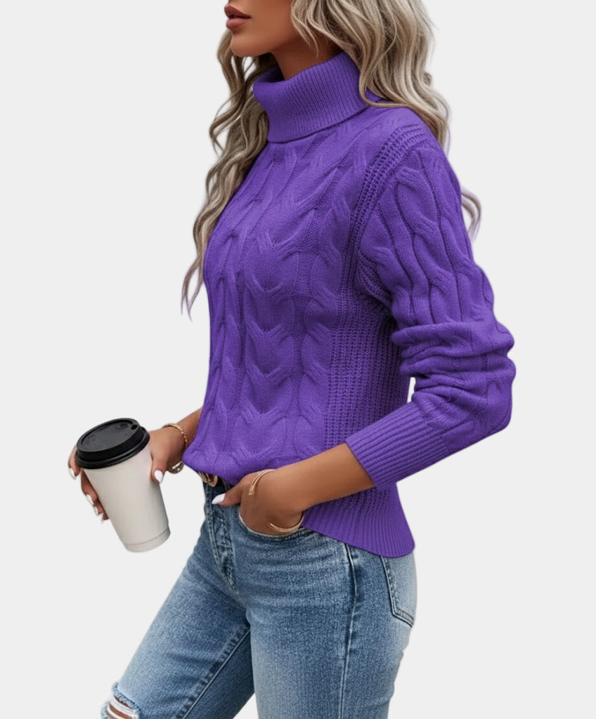 Cable Knit Turtleneck Sweater for Women High Neck Winter