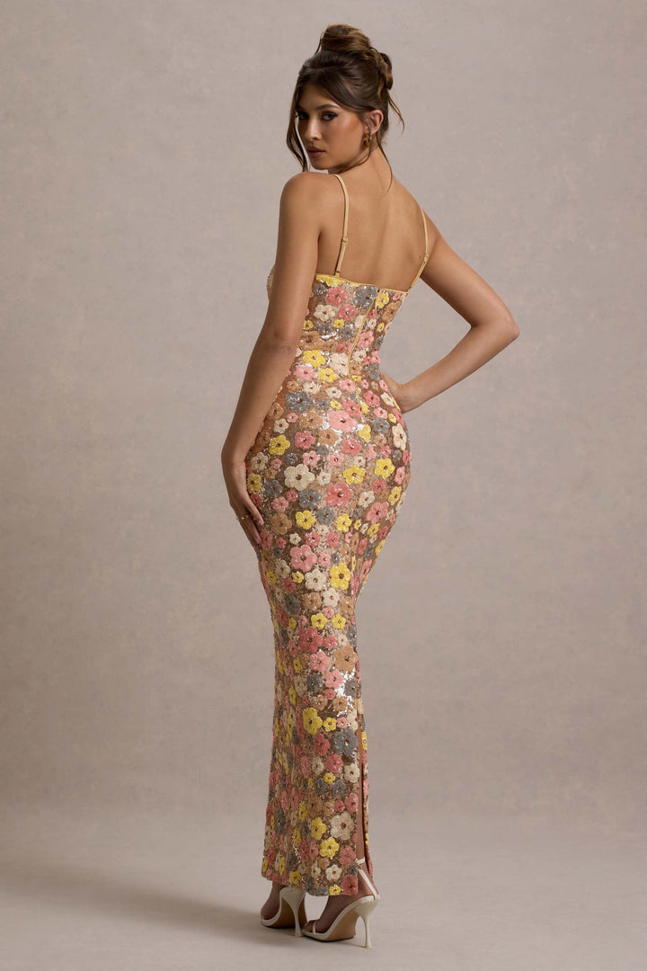 Elegant Long Floral Dress with Fine Straps, view 2 - Elena Harper